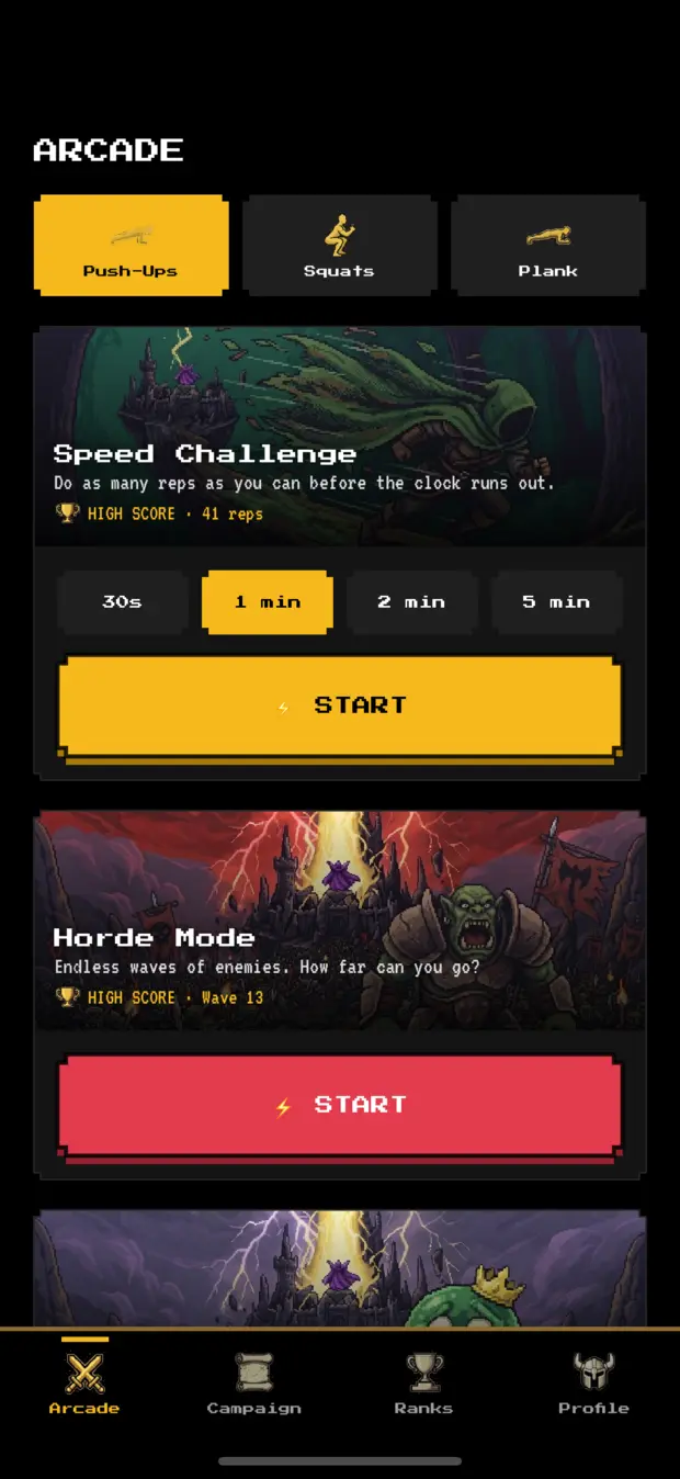 Arcade mode with Speed Challenge and Horde Mode