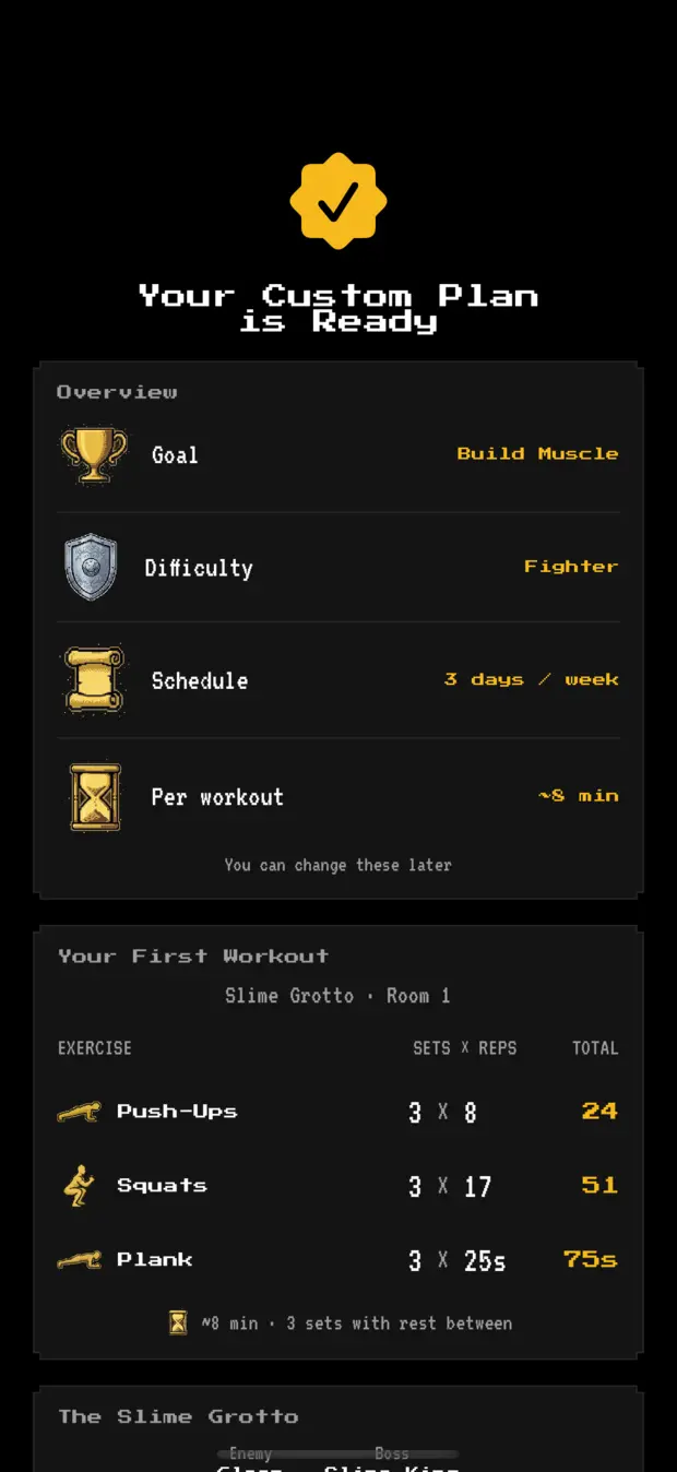 Custom training plan overview