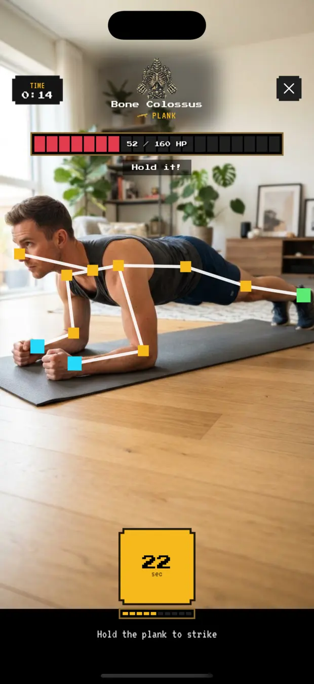Holding a plank to damage the Bone Colossus boss